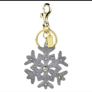 NWT Elegant Snowflake Keychain with Gold Accents Glitter Silver